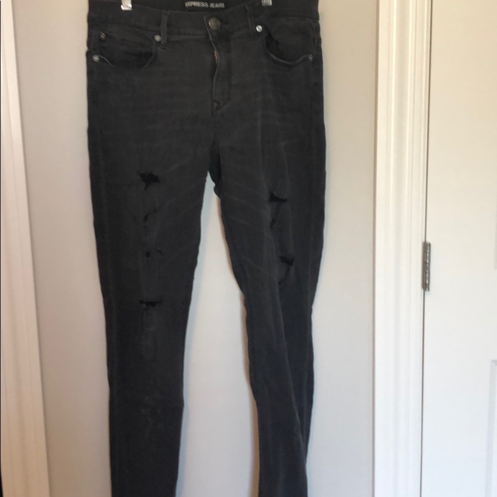 Express dark grey destroyed mid rise legging